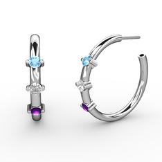 Lita Halka Küpe - Ametist, beyaz zirkon ve akuamarin 18 ayar beyaz altın küpe #42my7y