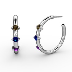 Lita Halka Küpe - Ametist, lab safir ve dumanlı kuvars 8 ayar beyaz altın küpe #4d1kho