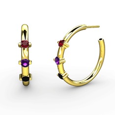 Siyah zirkon, ametist ve garnet 14 ayar altın küpe