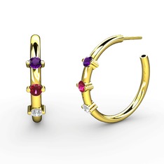 Lita Halka Küpe - Pırlanta, rodolit garnet ve ametist 14 ayar altın küpe (0.22 karat) #4jtsp6