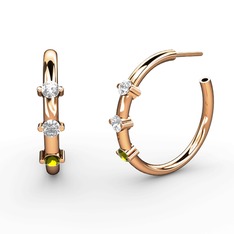 Lita Halka Küpe - Peridot, swarovski ve pırlanta 14 ayar rose altın küpe (0.22 karat) #4mm8ov