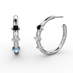 Lita Halka Küpe - Akuamarin, beyaz zirkon ve siyah zirkon 14 ayar beyaz altın küpe #54bmyt