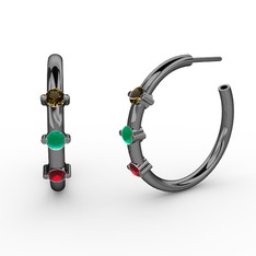 Lita Halka Küpe - Garnet, kök zümrüt ve dumanlı kuvars 925 ayar siyah rodyum kaplama gümüş küpe #54sipa