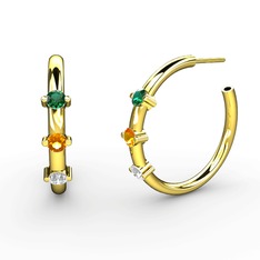 Lita Halka Küpe - Pırlanta, sitrin ve yeşil kuvars 18 ayar altın küpe (0.22 karat) #5b273