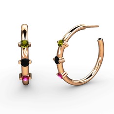Lita Halka Küpe - Rodolit garnet, siyah zirkon ve peridot 14 ayar rose altın küpe #5dnqhs