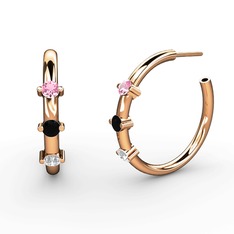 Lita Halka Küpe - Swarovski, siyah zirkon ve pembe kuvars 925 ayar rose altın kaplama gümüş küpe #5jkzst