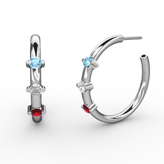 Lita Halka Küpe - Garnet, beyaz zirkon ve akuamarin 18 ayar beyaz altın küpe #6320fh