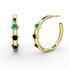 Lita Halka Küpe - Siyah zirkon ve kök zümrüt 18 ayar altın küpe #6374to