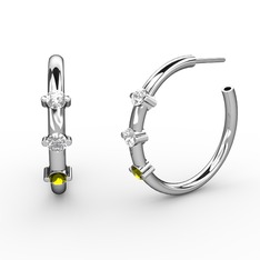 Lita Halka Küpe - Peridot, pırlanta ve beyaz zirkon 14 ayar beyaz altın küpe (0.22 karat) #6ekff6