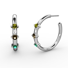 Yeşil kuvars, dumanlı kuvars ve peridot 18 ayar beyaz altın küpe