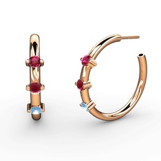 Akuamarin, kök yakut ve rodolit garnet 8 ayar rose altın küpe