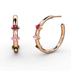 Dumanlı kuvars, pembe kuvars ve rodolit garnet 8 ayar rose altın küpe