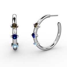 Lita Halka Küpe - Akuamarin, lab safir ve dumanlı kuvars 8 ayar beyaz altın küpe #6p63ql