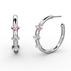 Swarovski, pırlanta ve pembe kuvars 14 ayar beyaz altın küpe (0.22 karat)