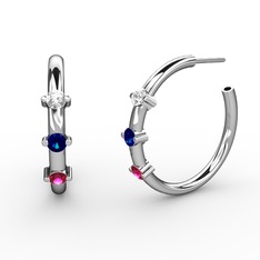 Rodolit garnet, lab safir ve pırlanta 925 ayar gümüş küpe (0.22 karat)