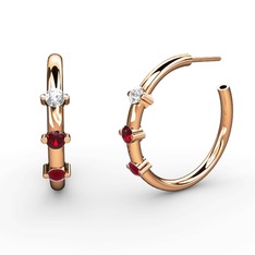 Kök yakut, garnet ve swarovski 925 ayar rose altın kaplama gümüş küpe