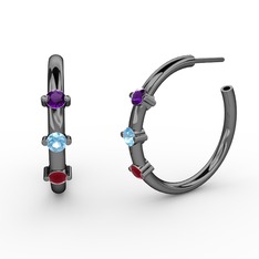 Lita Halka Küpe - Kök yakut, akuamarin ve ametist 925 ayar siyah rodyum kaplama gümüş küpe #78u7kv