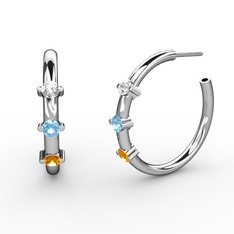 Lita Halka Küpe - Sitrin, akuamarin ve beyaz zirkon 8 ayar beyaz altın küpe #7j1hov