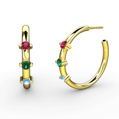 Akuamarin, yeşil kuvars ve rodolit garnet 925 ayar altın kaplama gümüş küpe