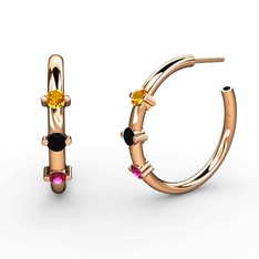 Rodolit garnet, siyah zirkon ve sitrin 18 ayar rose altın küpe
