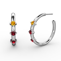 Garnet ve sitrin 8 ayar beyaz altın küpe