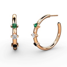 Lita Halka Küpe - Siyah zirkon, pırlanta ve yeşil kuvars 18 ayar rose altın küpe (0.22 karat) #8573lh