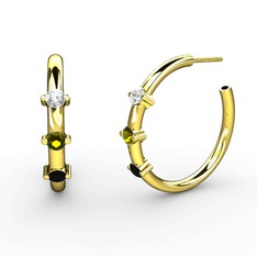 Lita Halka Küpe - Siyah zirkon, peridot ve pırlanta 14 ayar altın küpe (0.22 karat) #868clc