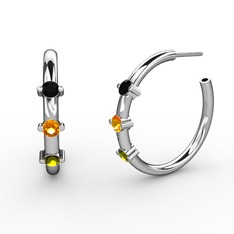 Lita Halka Küpe - Peridot, sitrin ve siyah zirkon 14 ayar beyaz altın küpe #88xrp