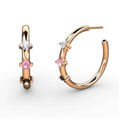 Dumanlı kuvars, pembe kuvars ve pırlanta 18 ayar rose altın küpe (0.22 karat)