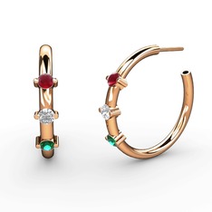 Yeşil kuvars, swarovski ve kök yakut 8 ayar rose altın küpe