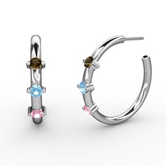 Lita Halka Küpe - Pembe kuvars, akuamarin ve dumanlı kuvars 18 ayar beyaz altın küpe #8n4agg