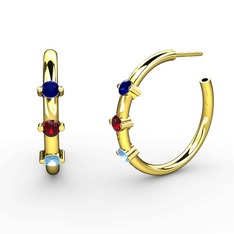 Akuamarin, garnet ve lab safir 8 ayar altın küpe