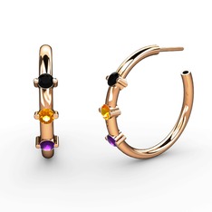 Lita Halka Küpe - Ametist, sitrin ve siyah zirkon 14 ayar rose altın küpe #904i18