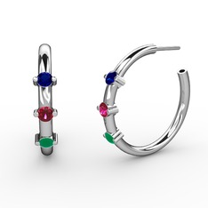 Lita Halka Küpe - Kök zümrüt, rodolit garnet ve lab safir 18 ayar beyaz altın küpe #91xsl4