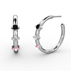 Lita Halka Küpe - Pembe kuvars, beyaz zirkon ve siyah zirkon 14 ayar beyaz altın küpe #9408pp