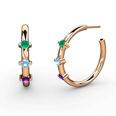 Ametist, akuamarin ve kök zümrüt 925 ayar rose altın kaplama gümüş küpe