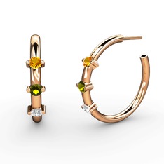 Swarovski, peridot ve sitrin 925 ayar rose altın kaplama gümüş küpe