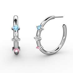 Lita Halka Küpe - Pembe kuvars, pırlanta ve akuamarin 925 ayar gümüş küpe (0.22 karat) #a1aqrs