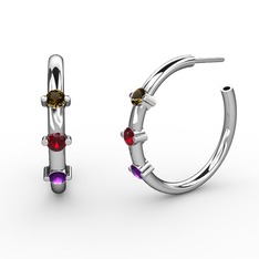 Lita Halka Küpe - Ametist, garnet ve dumanlı kuvars 14 ayar beyaz altın küpe #ad54u