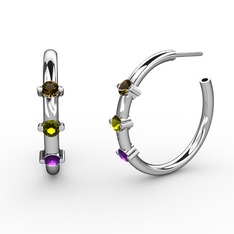 Lita Halka Küpe - Ametist, peridot ve dumanlı kuvars 18 ayar beyaz altın küpe #aisxum