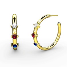 Lab safir, garnet ve swarovski 925 ayar altın kaplama gümüş küpe