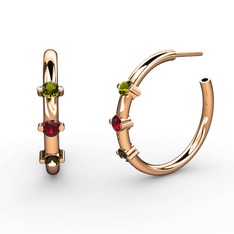 Dumanlı kuvars, garnet ve peridot 14 ayar rose altın küpe