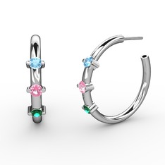 Lita Halka Küpe - Yeşil kuvars, pembe kuvars ve akuamarin 18 ayar beyaz altın küpe #atyez9