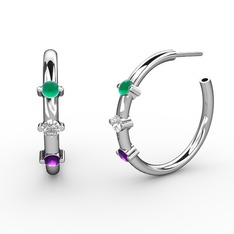 Lita Halka Küpe - Ametist, pırlanta ve kök zümrüt 8 ayar beyaz altın küpe (0.22 karat) #ay3j16