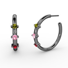 Lita Halka Küpe - Garnet, pembe kuvars ve peridot 925 ayar siyah rodyum kaplama gümüş küpe #ayvofk