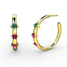 Rodolit garnet ve yeşil kuvars 8 ayar altın küpe