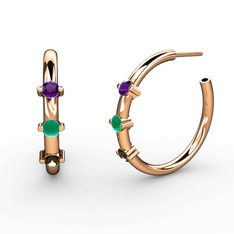 Lita Halka Küpe - Dumanlı kuvars, kök zümrüt ve ametist 925 ayar rose altın kaplama gümüş küpe #b7a2sq