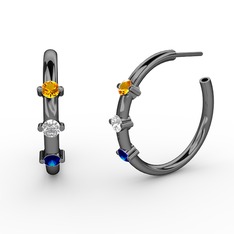 Lita Halka Küpe - Lab safir, swarovski ve sitrin 925 ayar siyah rodyum kaplama gümüş küpe #b9hp47