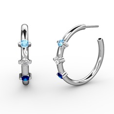 Lab safir, swarovski ve akuamarin 8 ayar beyaz altın küpe