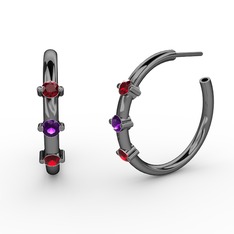 Lita Halka Küpe - Garnet ve ametist 925 ayar siyah rodyum kaplama gümüş küpe #bk7xi